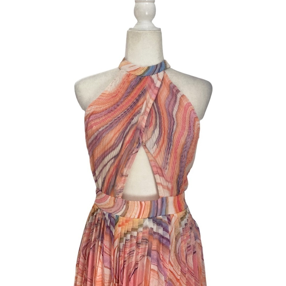 Rococo Sand NWT Dress Eira Long Dress Peach Lilac Chiffon Halter Open Back - Picture 11 of 16